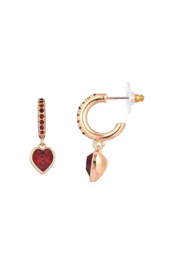 CZ Adult Heart Huggies Big,Gold/Ruby, (Unisex)