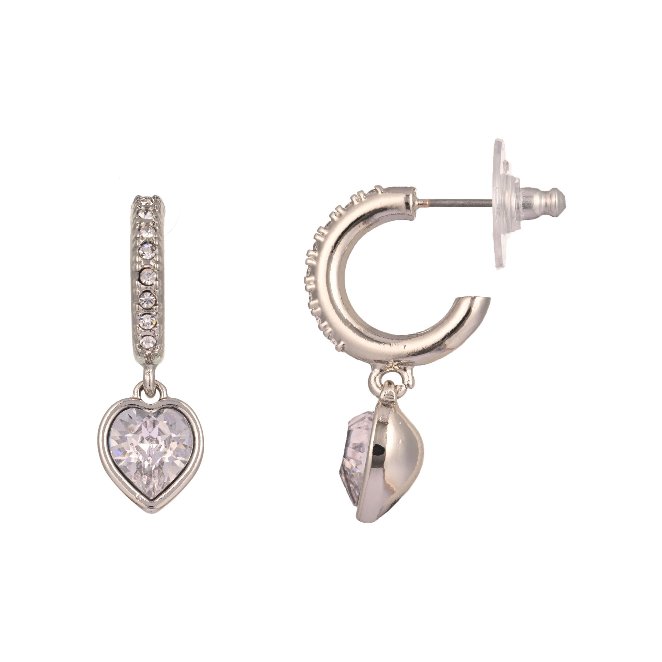 Bella by Thorne CZ Adult Heart Huggies Big,Silver/Clear, (Unisex)