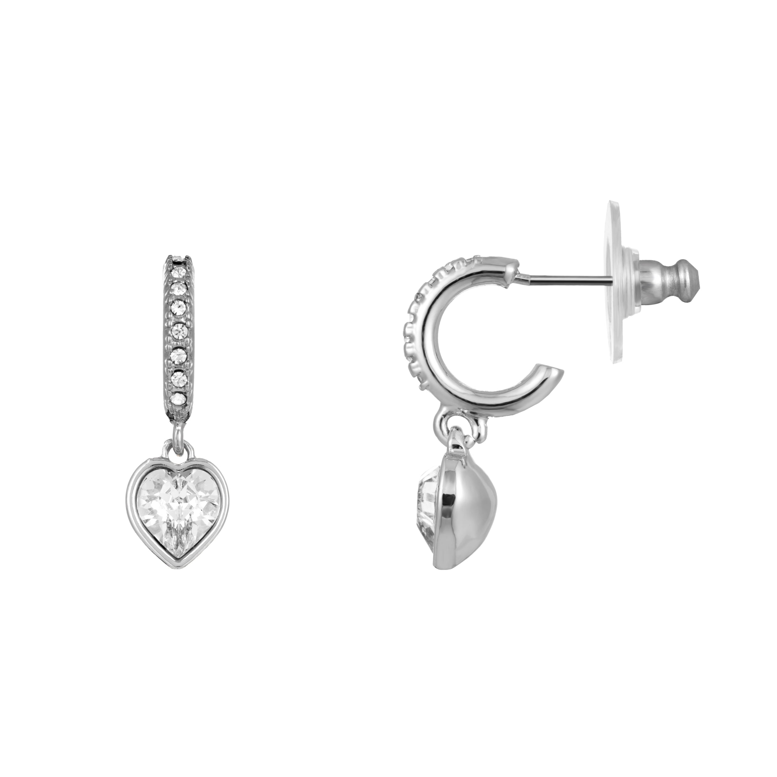Bella by Thorne CZ Adult Heart Huggies Small,Silver/Clear, (Unisex)