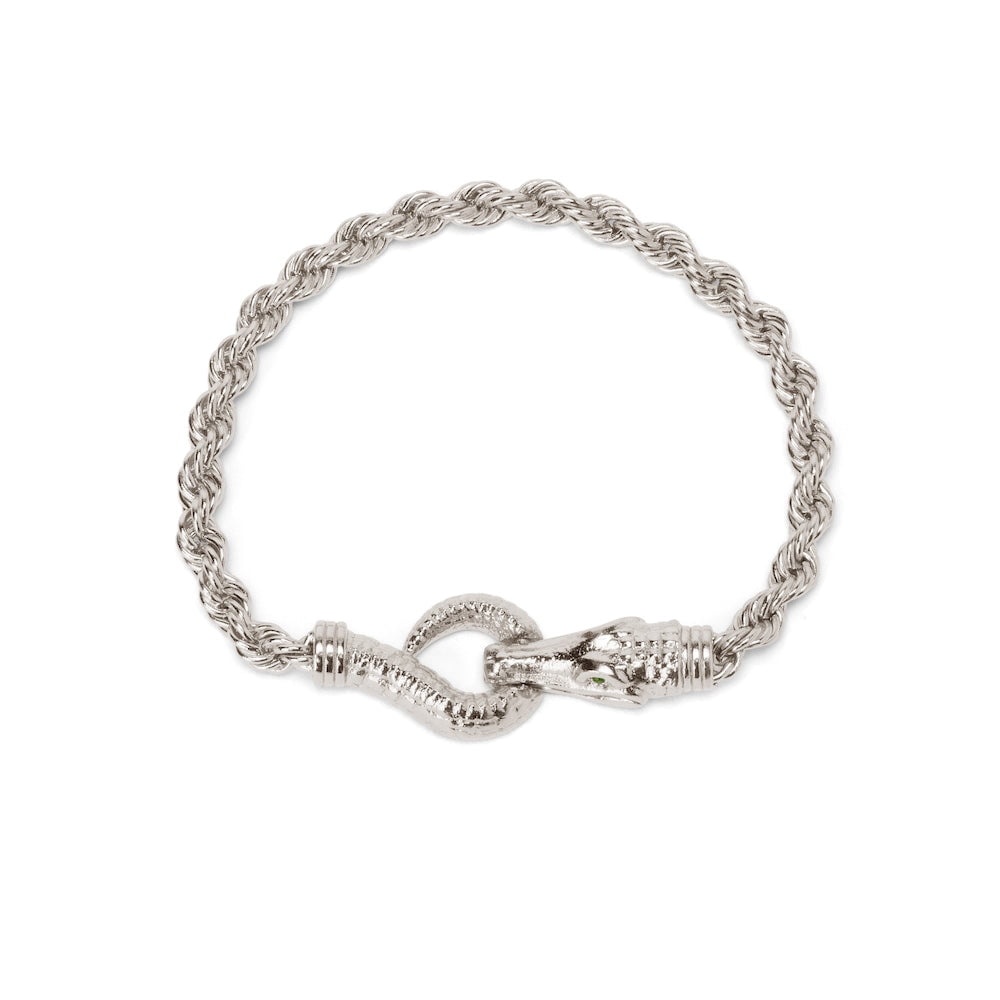 Bella by Thorne Croc Clasp Closure Rope Chain Adult Bracelet, Silver, (Unisex)