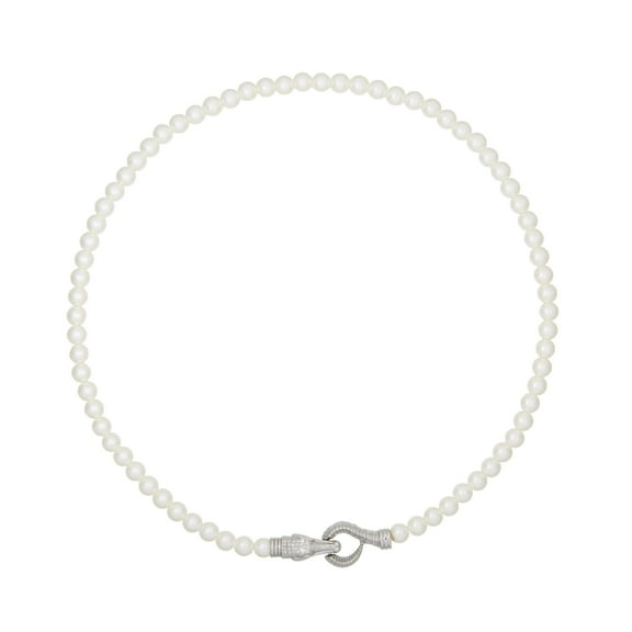 Bella by Thorne Croc Closure Pearl Adult Necklace,Silver