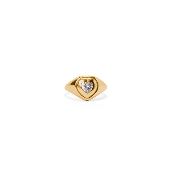 Bella by Thorne Cute Heart Signet Adult Ring, Gold/Clear- 8, (Unisex)