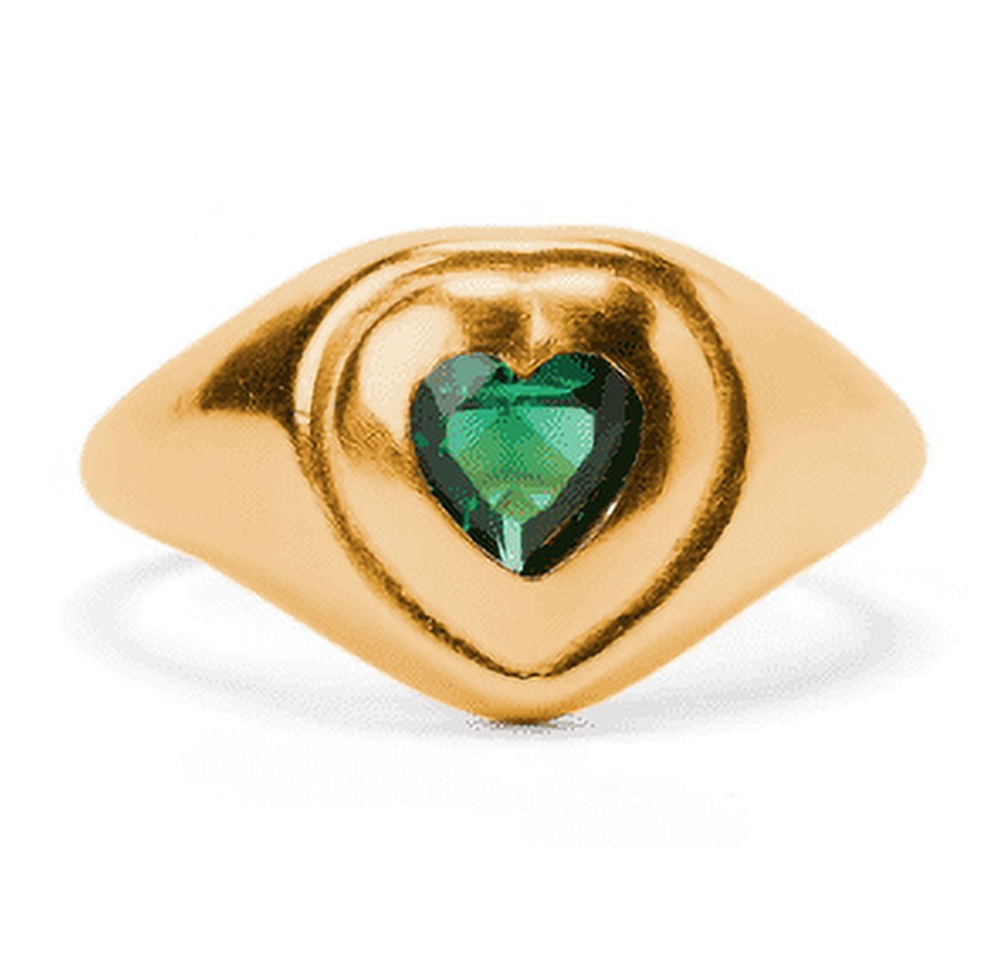 Bella by Thorne Cute Heart Signet Adult Ring, Gold/Emerald- 8, (Unisex)