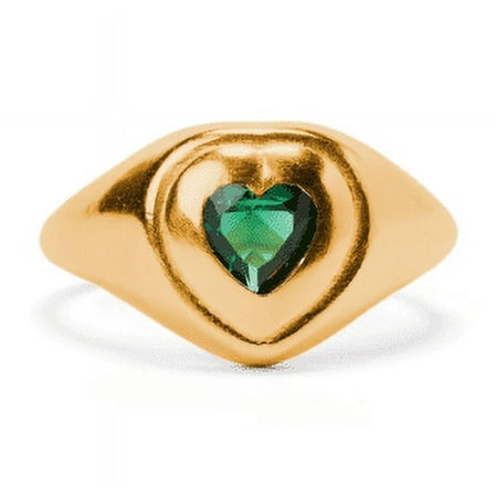 Bella by Thorne Cute Heart Signet Adult Ring, Gold/Emerald- 8, (Unisex)
