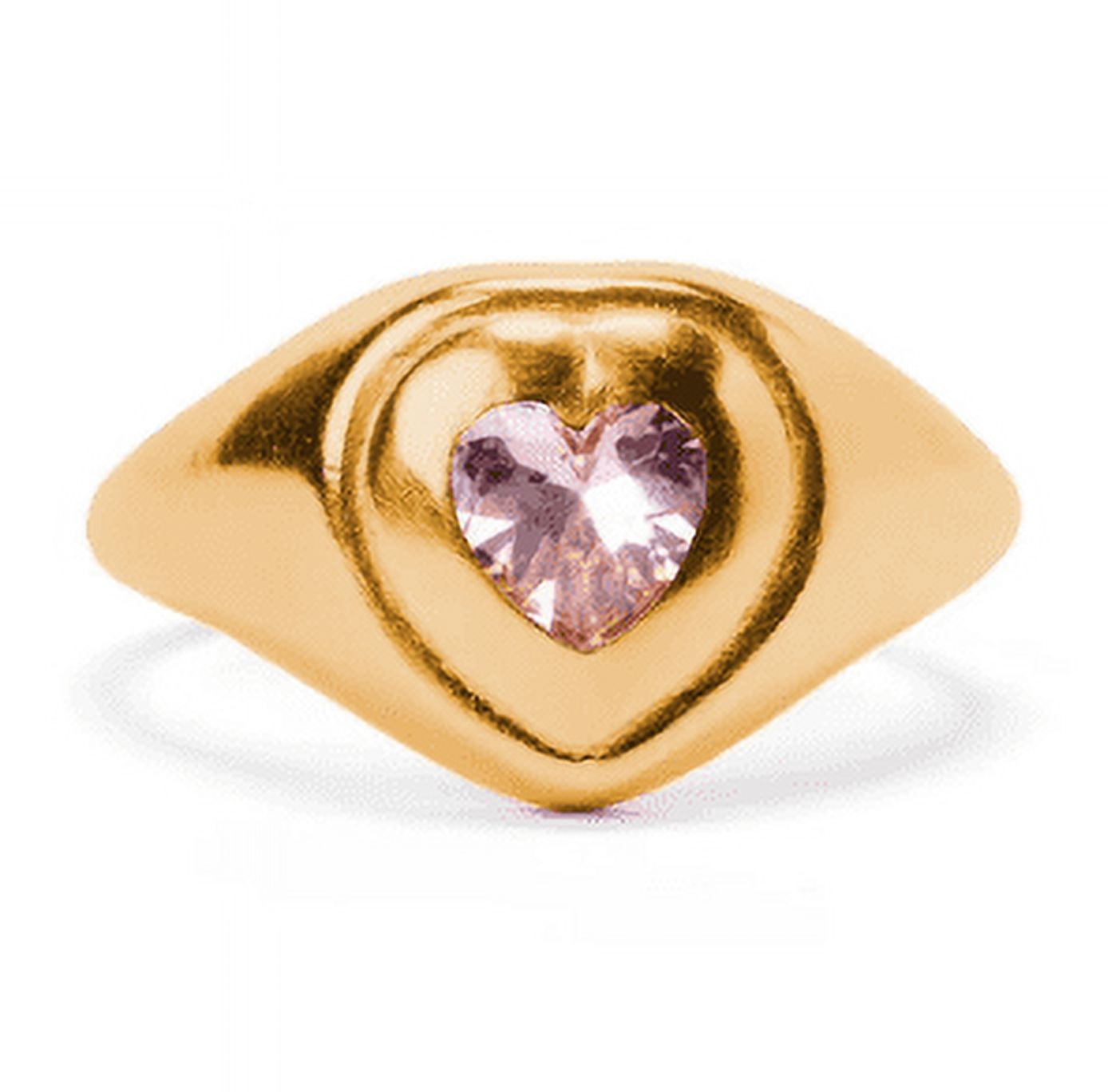 Bella by Thorne Cute Heart Signet Adult Ring, Gold/Pink- 7, (Unisex)