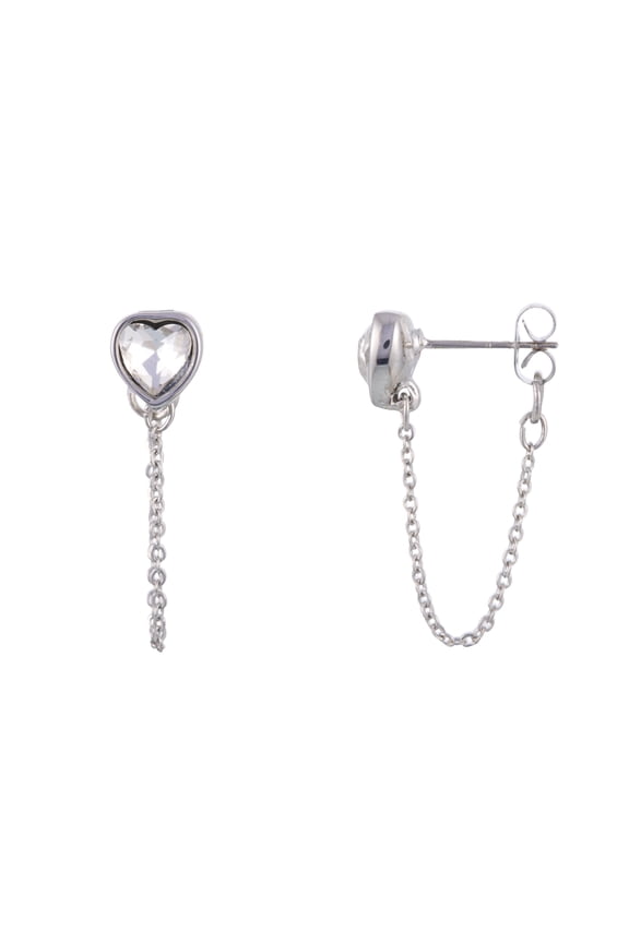 Heart Chain Adult Studs, Silver/Clear