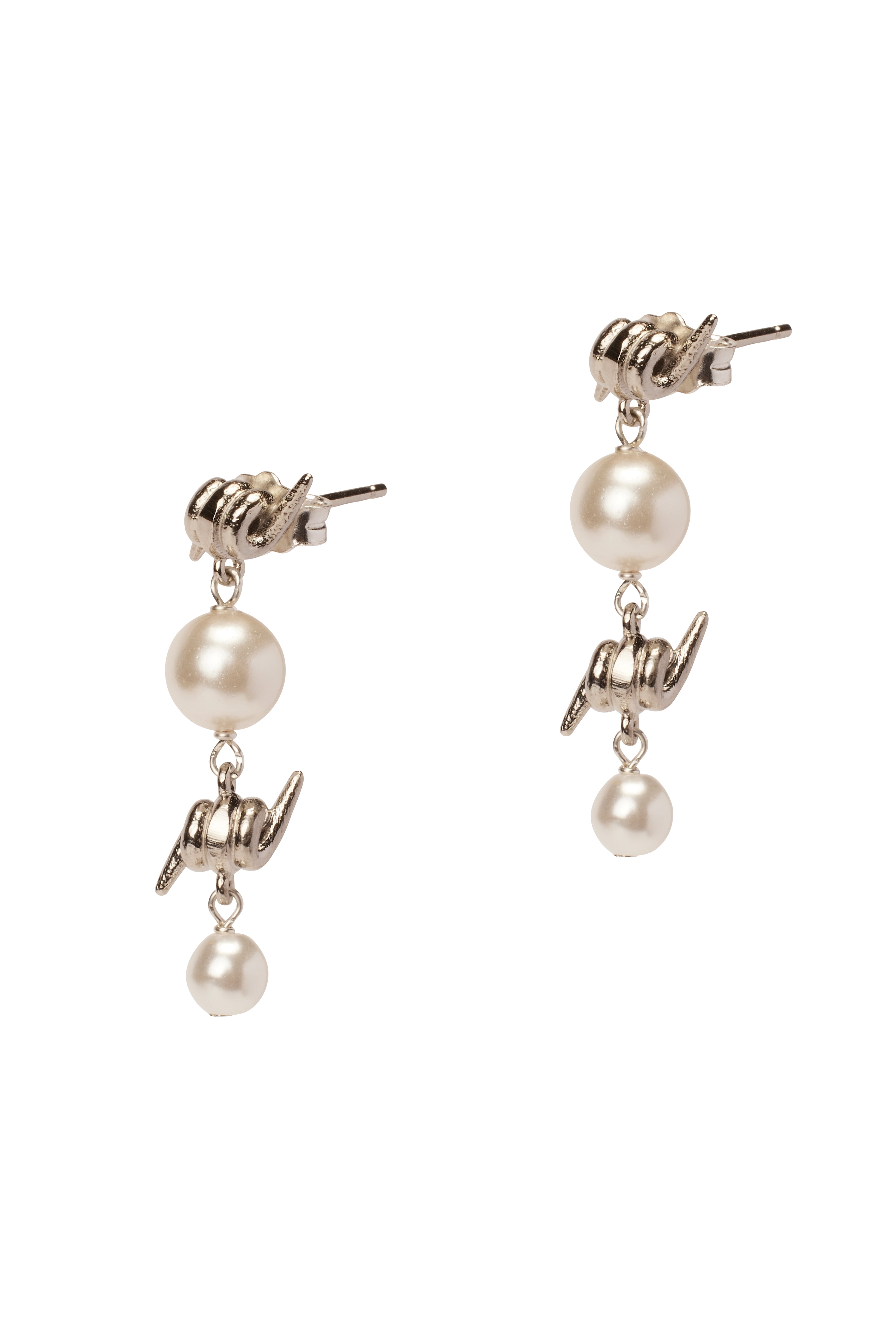 Bella by Thorne Pearl x Barb Adult Earrings,Silver, (Unisex)