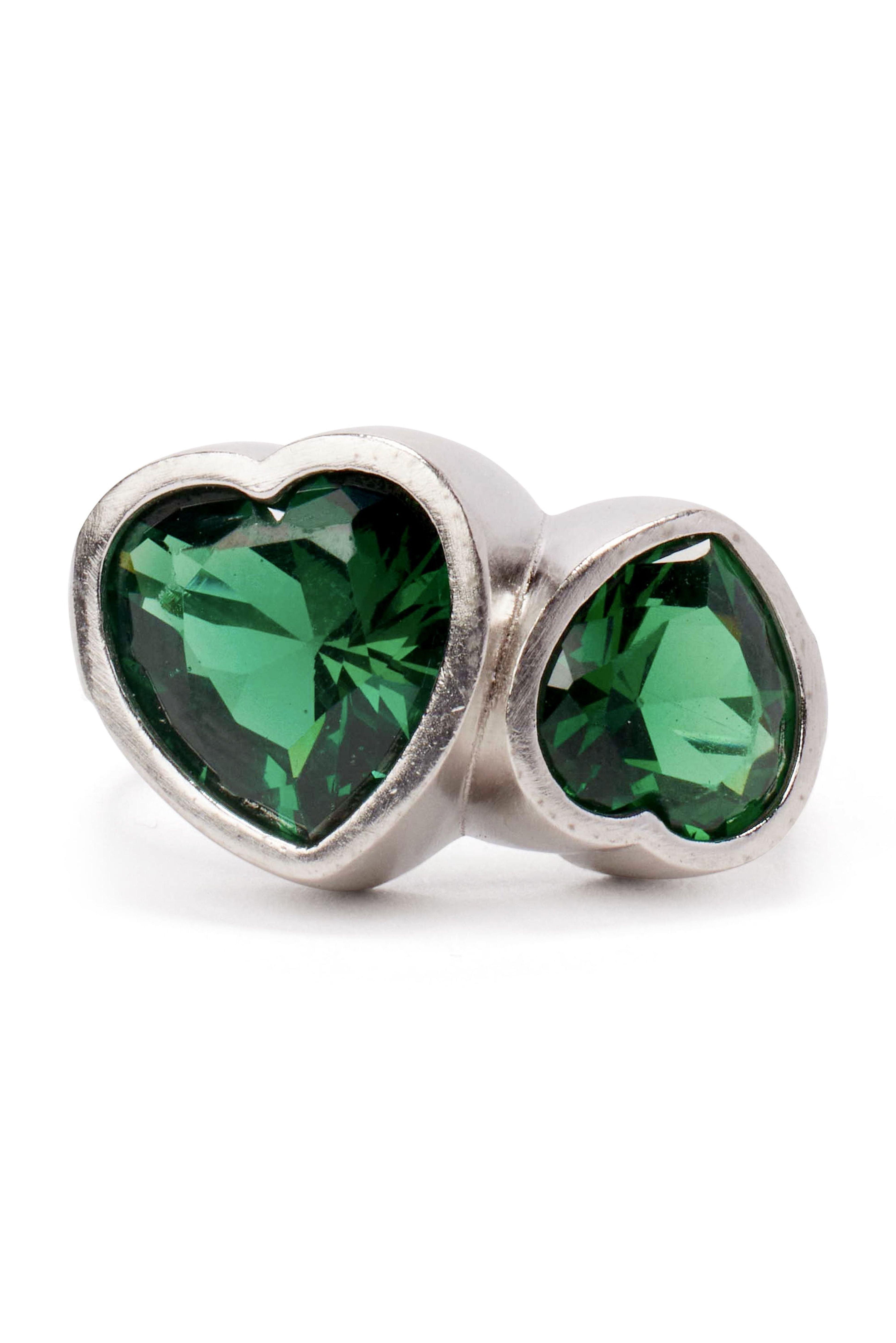 Bella by Thorne Statement CZ Hearts Adult Ring, Silver/Emerald- 8, (Unisex)
