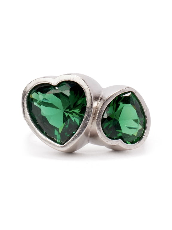 Statement CZ Hearts Adult Ring, Silver/Emerald- 8, (Unisex)
