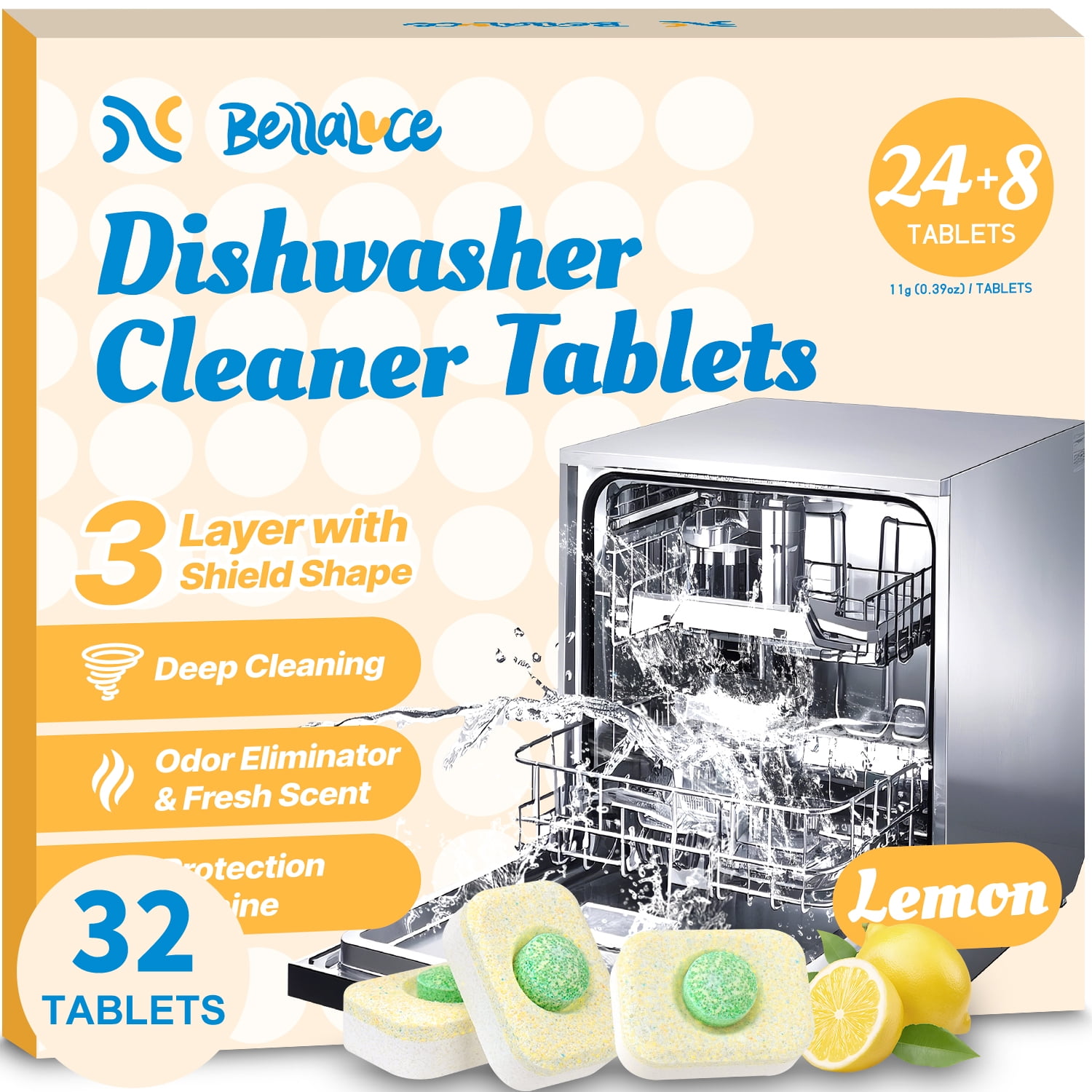 BellaLuce Concentrate Dishwasher Detergent Tablets, 32 Count