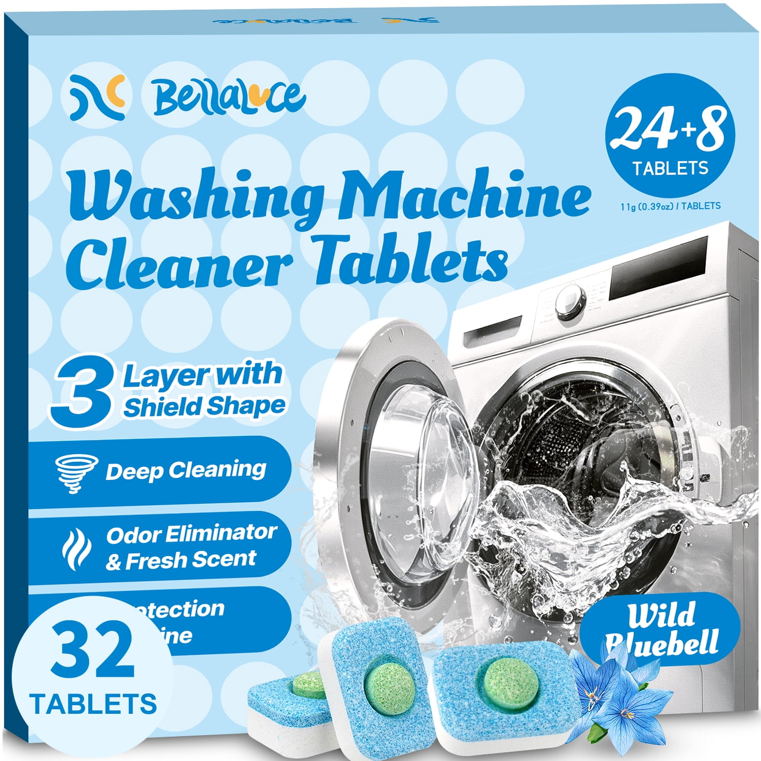 Walmart Saving of  Walmart Black Friday Deals 2025 - BellaLuce Washing Machine Cleaning Tablets - 32 pack Wild Bluebell Scent Washer Cleaner, Deep Clean & Deodorizing Effervescent