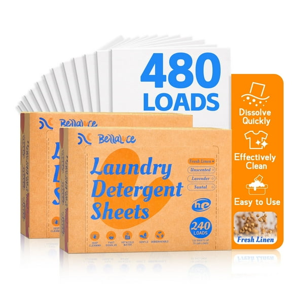BellaLuce Laundry Detergent Sheets, Fresh Linen Scent, 480 Loads, 2 Pack (240 Count)