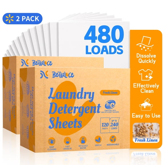 BellaLuce Laundry Detergent Sheets, Fresh Linen Scent, 480 Loads, 2 Pack (240 Count)
