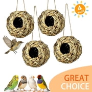 BellaNotes 4 Pack Hanging Bird Nest House for Outside, Ball Shape, Hand Woven, Durable Sturdy, Made of Natural Grass, Perfect for Garden Patio Lawn Office Indoor