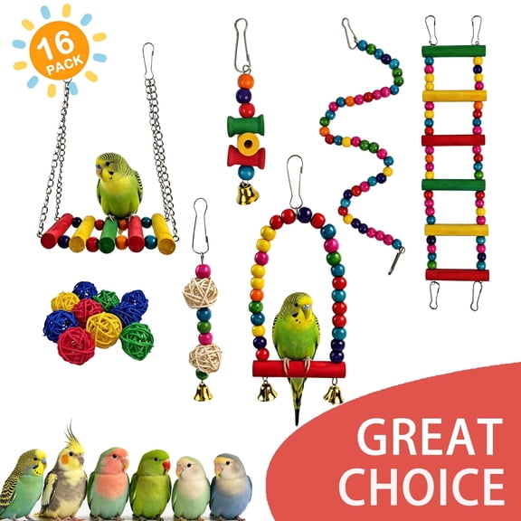 BellaNotes Bird Parakeet Toys - Swing Hanging Standing Chewing Hammock Climbing Ladder Bird Cage Colorful Toys Suitable for Budgerigar, Parakeet, Conure, Cockatiel, Mynah, Love Birds, Finches