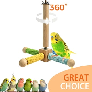 BellaNotes Bird Stand Perch Toy, Interactive Spinning Parakeet Toys, Wooden Exercise Wheel Parrot Toy, Enrichment Cockatiel Toy for Birds Cage, Bird Cage Accessories Perch Toys for Budgies