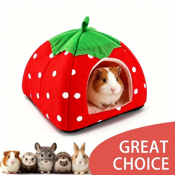 BellaNotes Guinea Pig Bed Warm Rabbit Hideout Washable Winter Fleece Sleeping House for Small Pet/Ferret/Chinchilla/Bunny (Strawberry Style)