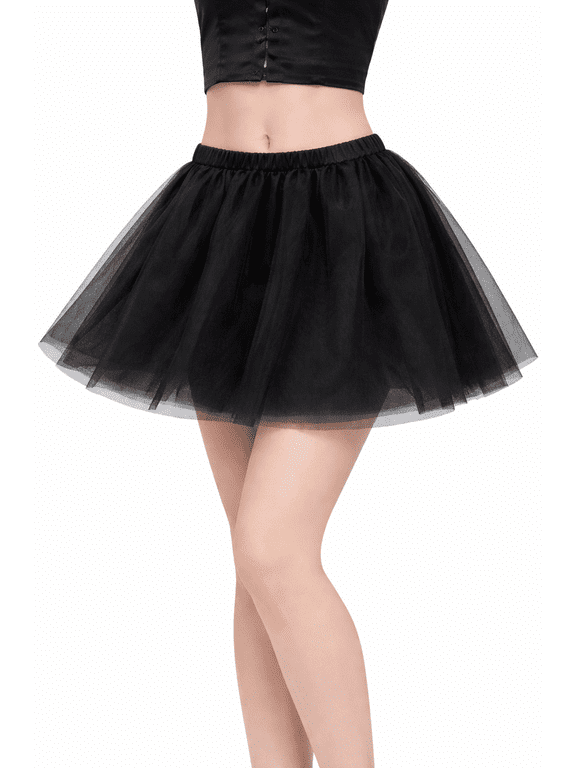 Black Tulle Tutu Skirt for Women 5 Layer Fluffy Mini Skirt with Elastic Waist for Dance, Party & Everyday Styling