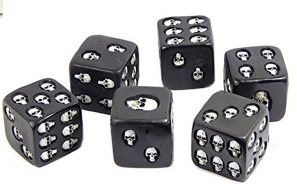 Bellaa Decorative Black Skull Dice Set of 6 Big 1.75" Inches Each