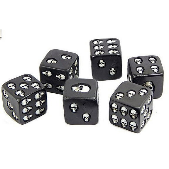 Bellaa Decorative Black Skull Dice Set of 6 Big 1.75" Inches Each