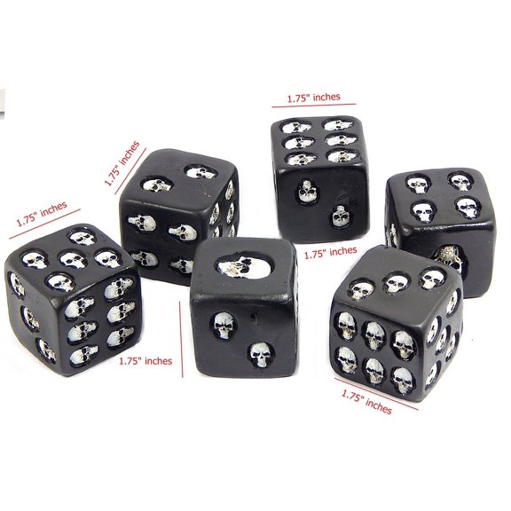Bellaa Decorative Black Skull Dice Set of 6 Big 1.75' Inches Each