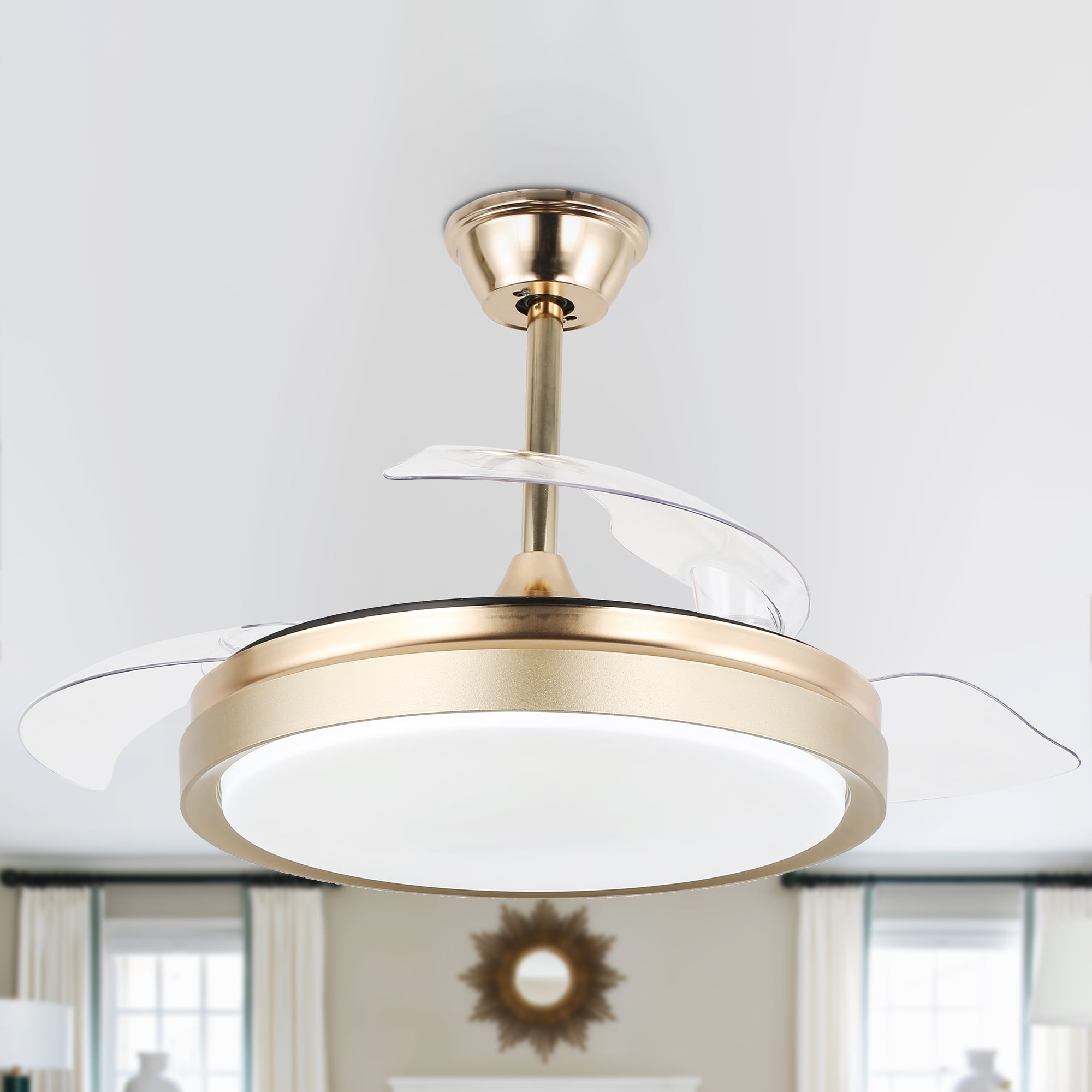 Belladepot 42" Gold Retractable Ceiling Fan Reversible With Remote Control and Light Kit 3 Blades