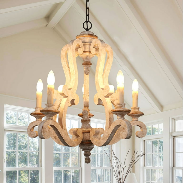 Belladepot 5 Light White Wooden Vintage Chandelier
