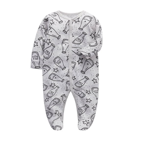 Bellafa 0-12M Baby Boys Long Sleeve One-Piece Footies Newborn Button Down Cotton Romper Onesies Fall Spring Infant Bodysuit