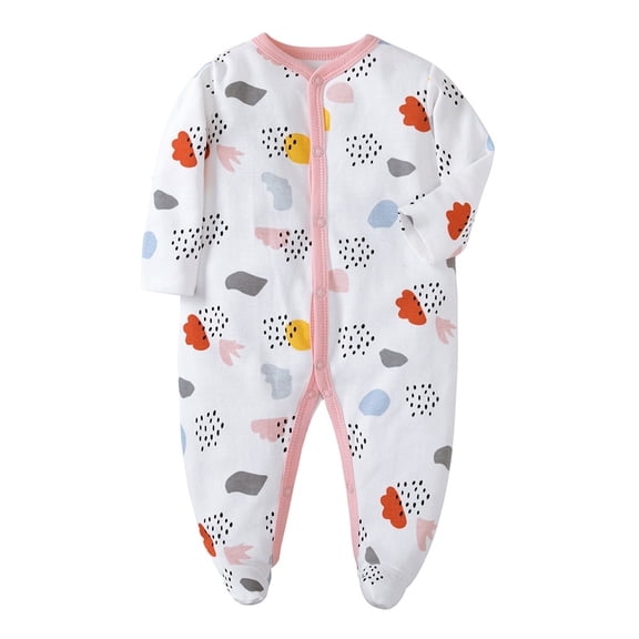 Bellafa 0-12M Infant Baby Girls' Footed Romper One-Piece Button Snap Cotton Jumpsuit Onesies Long Sleeve Newborn Sping Fall Outfits