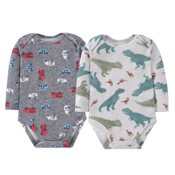Bellafa 100% Cotton Baby Boys Long Sleeve Bodysuit Dinosuar Truck Baby Romper Infant Boy's Sung Fit Onesies-2 Piece