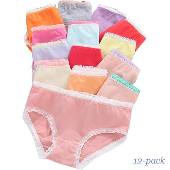 Bellafa 100% Cotton Little Girls Underwear Briefs, 12 Pack Toddler and Big Girls Soild Undies Kids Soft Panties