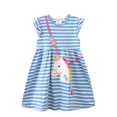 thumbnail image 1 of Bellafa 100% Cotton Toddler Little Girl's Ruffled Sleeve Skater For 2-7 Years Kids Casual Striped Sundress -Unicorn 3T, 1 of 6
