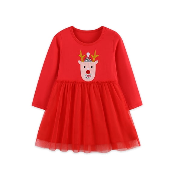 Bellafa 2-7T Girls Tulle Dresses Toddler Long Sleeve Sparkle Tutu Dress Kids Applique Party Dresses Christmas Gifts