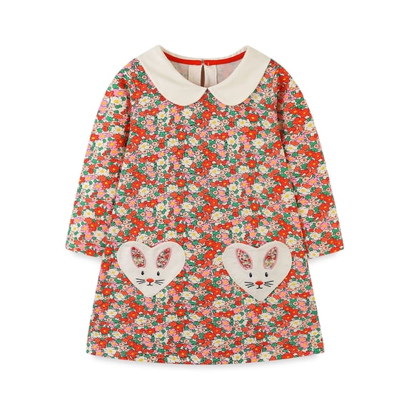 Bellafa 2-7T Little Girls Long-Sleeved Dresses Floral Lapel Toddler Dress Cartoons Fall Winter Christmas Dresses-Mice