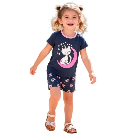 Bellafa 2-7Y Girls Summer Outfits 100% Cotton Toddler Short Sleeve T-Shirt and Elastic Waist Shorts 2 Piece Clothing Sets
