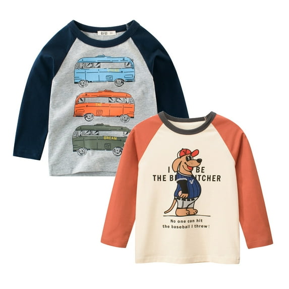 Bellafa 2-pack Animal Graphic Long Sleeve T-Shirt For Toddler Boys Crew Neck Soft Cotton Tops Tee Shirt Size 1-9T