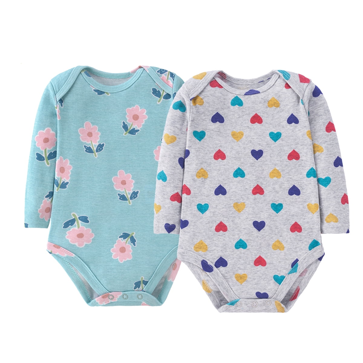 Bellafa 2-pack Long Sleeve Bodysuits One-piece 100% Organic Cotton for Infant Girls Floral Unicorn Onesies Baby Romper