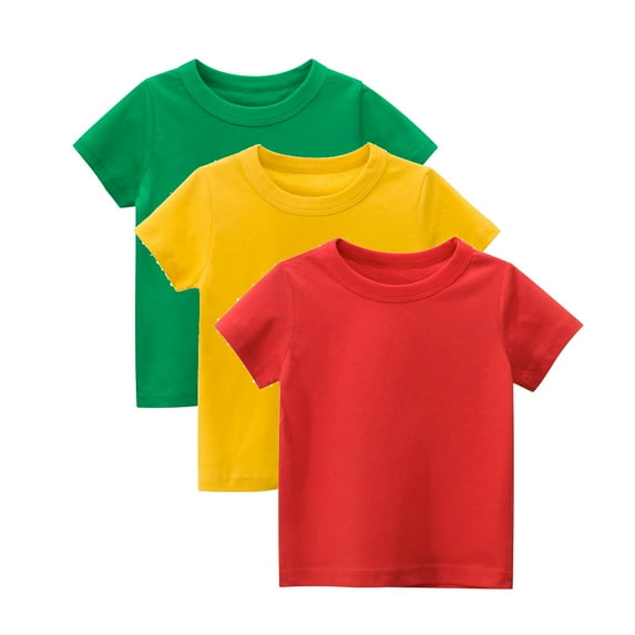 Bellafa 3-Pack Short Sleeve Little Boy & Girls T-Shirts Toddler Multicolor Cotton Tops Shirt Summer Beach Casual Tops Tee 1-9 Years Kids