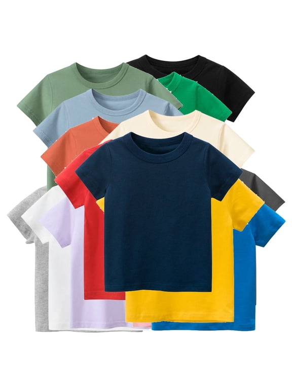3-Pack Short Sleeve Little Boy & Girls T-Shirts Toddler Multicolor Cotton Tops Shirt Summer Beach Casual Tops Tee 1-9 Years Kids
