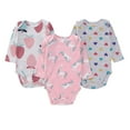 thumbnail image 1 of Bellafa 3-pack Long Sleeve Bodysuits One-piece 100% Organic Cotton for Infant Girls Floral Unicorn Onesies Baby Romper, 1 of 6