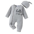 thumbnail image 1 of Bellafa Baby Boy Girl Long Sleeve Ribbed Romper with Mittens Cuffts Newnorn Boy Zipper Footie Jumpsuit + Hat 2PCS Fall Winter Clothes, 1 of 9