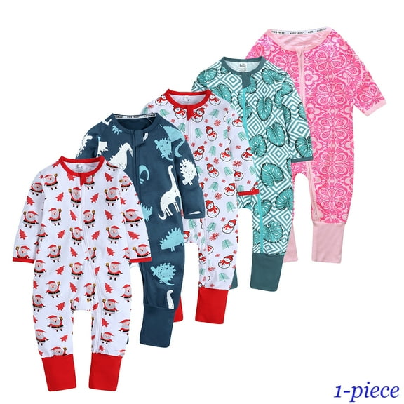 Bellafa Baby Boys Girls Organic Cotton Zip-Front Sleeper Pajamas, Unisex Infant Christmas Footless Sleep 'n Play Romper