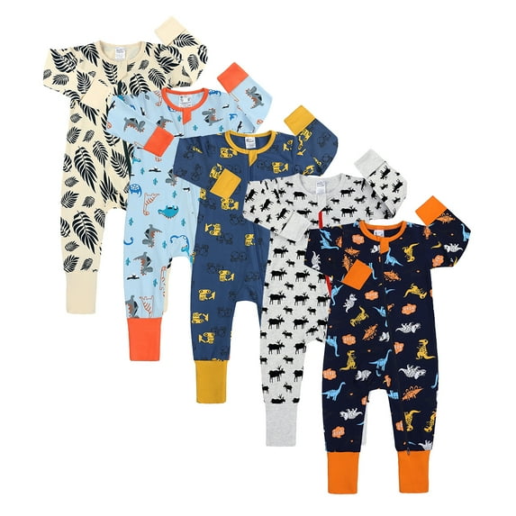 Bellafa Baby Footless Pajamas Soft Cotton Unisex Infant Zipper Romper with Mitten Cuffs Sleep Play PJs