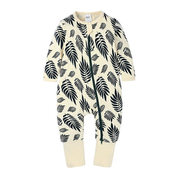 Bellafa Baby Footless Pajamas Soft Cotton Unisex Infant Zipper Romper with Mitten Cuffs Sleep Play PJs