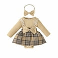 thumbnail image 1 of Bellafa Baby Girl Long Sleeve Plaid Skirt Bodysuit Newborn Girls Ribbed Lace Ruffle Romper Dress Headband Outfits Infant Fall Winter Clothes, 1 of 8