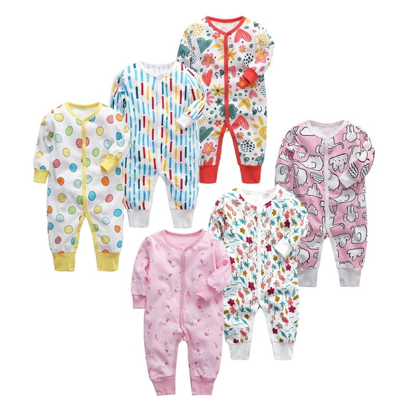 Bellafa Baby Girls Long Sleeve Romper Bodysuit Snap Up Infant One-Piece Jumpsuit Newborn Spring Fall Clothes 0-24M