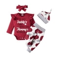thumbnail image 1 of Bellafa Baby Girls Long Sleeve Ruffle Romper Floral Pants Headband Hat Sets 0-18 Months Infant Girls 4Pcs Outfits Clothes, 1 of 7