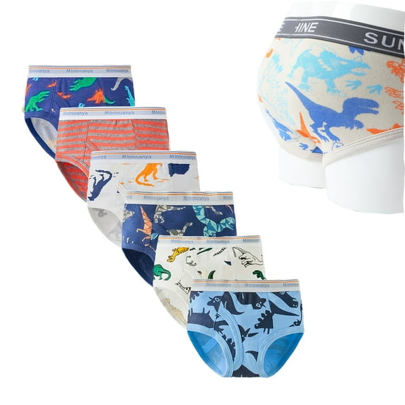 Bellafa Baby Toddler Boys' Underwear 100% Cotton Tag-Free Comfort Briefs Dinosaur Truck Training Panties 2-10T,6-Pack