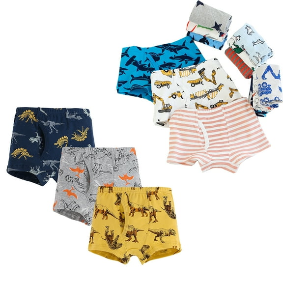 Bellafa Boys Boxer Underwear Cotton Briefs Kids Toddler Boys Dinosaur Truck Panties for 2-10T Kids,3-pack