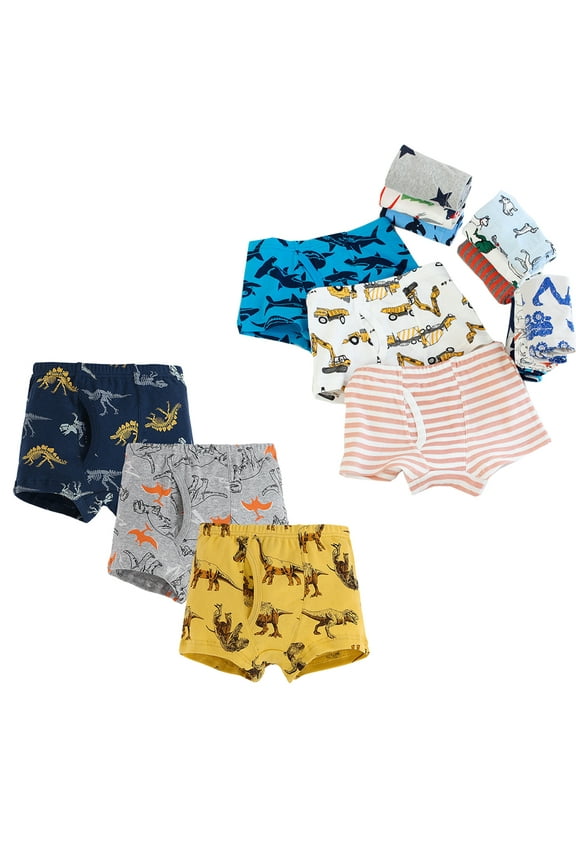 Boys Boxer Underwear Cotton Briefs Kids Toddler Boys Dinosaur Truck Panties for 2-10T Kids,3-pack